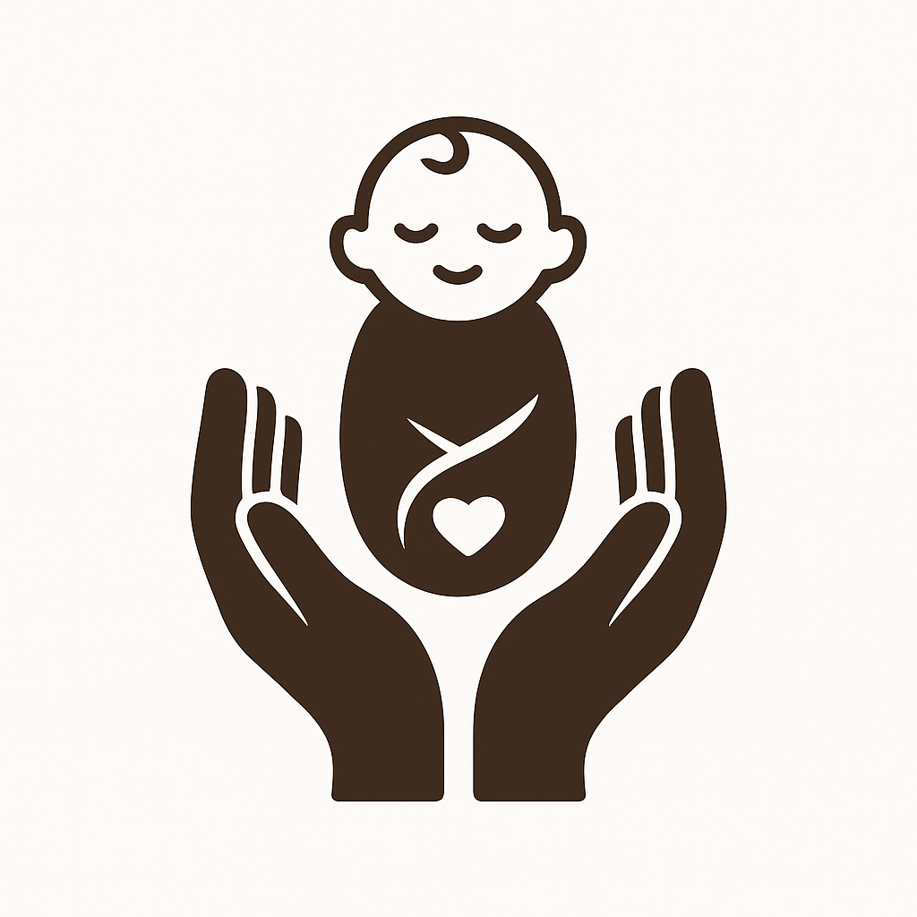 Illustration of a donor conceived baby held in two hands on a white background.